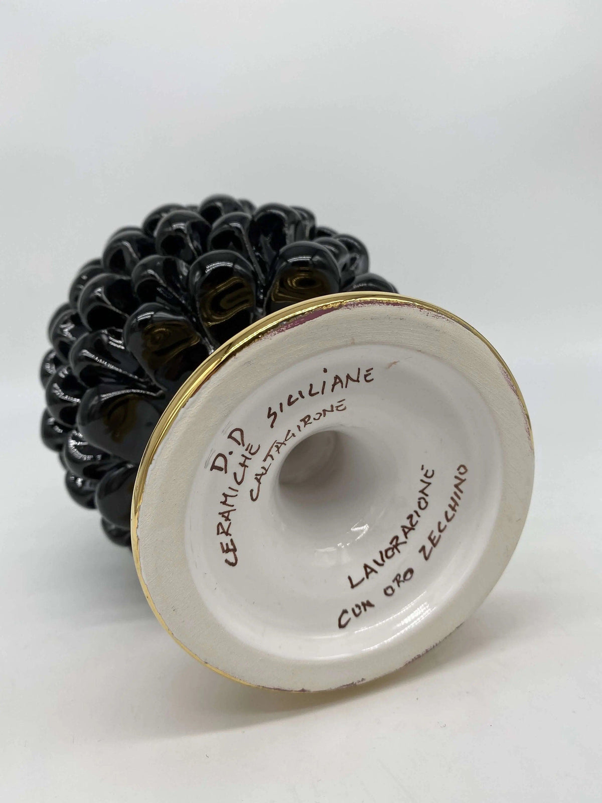 Pigna Aurum Ceramica Caltagirone cm H.20 Artigianale Nero DD CERAMICHE SICILIANE