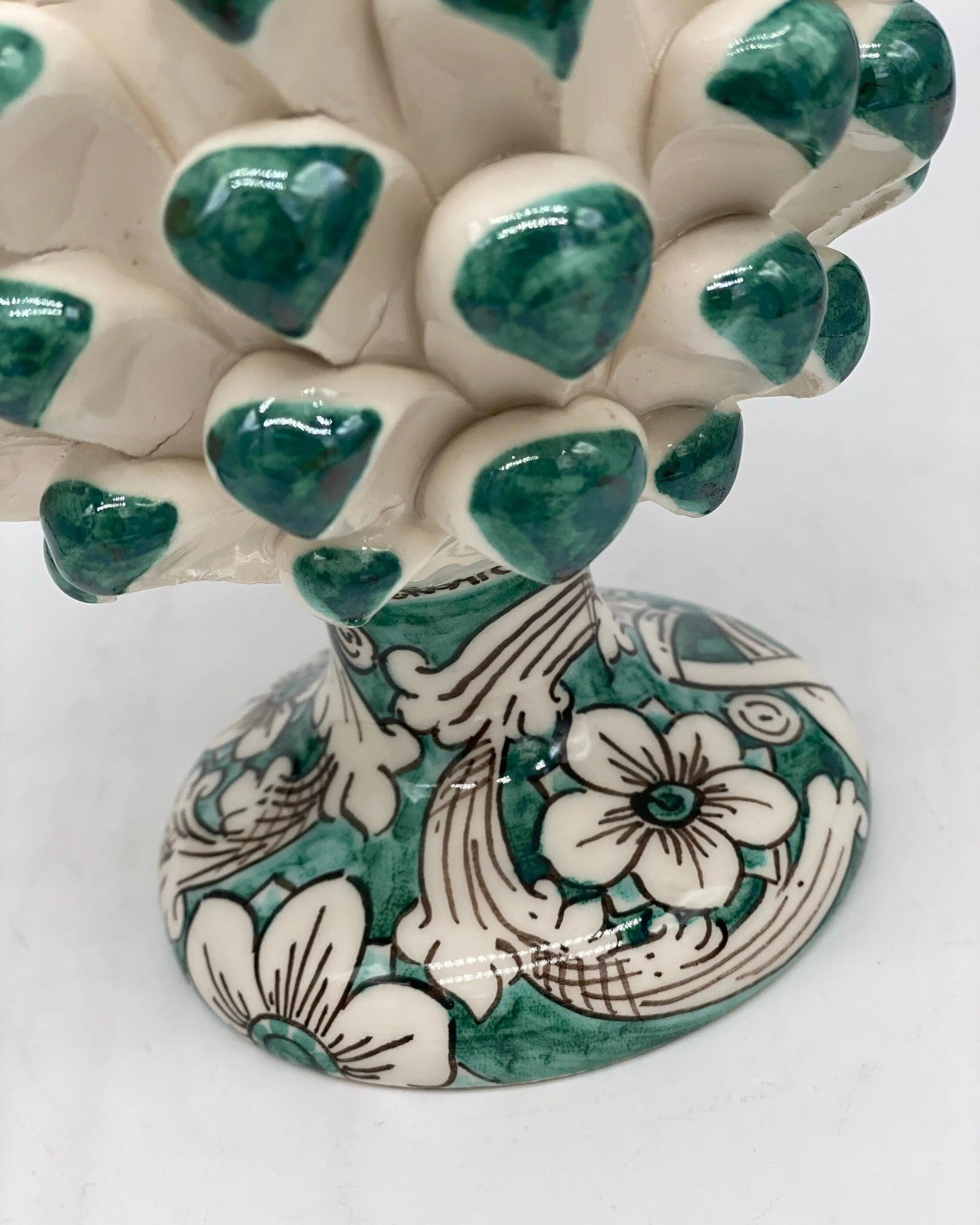 Pigna Ceramica Caltagirone cm H.20 Artigianale Base Decorata Punte Verde DD CERAMICHE SICILIANE