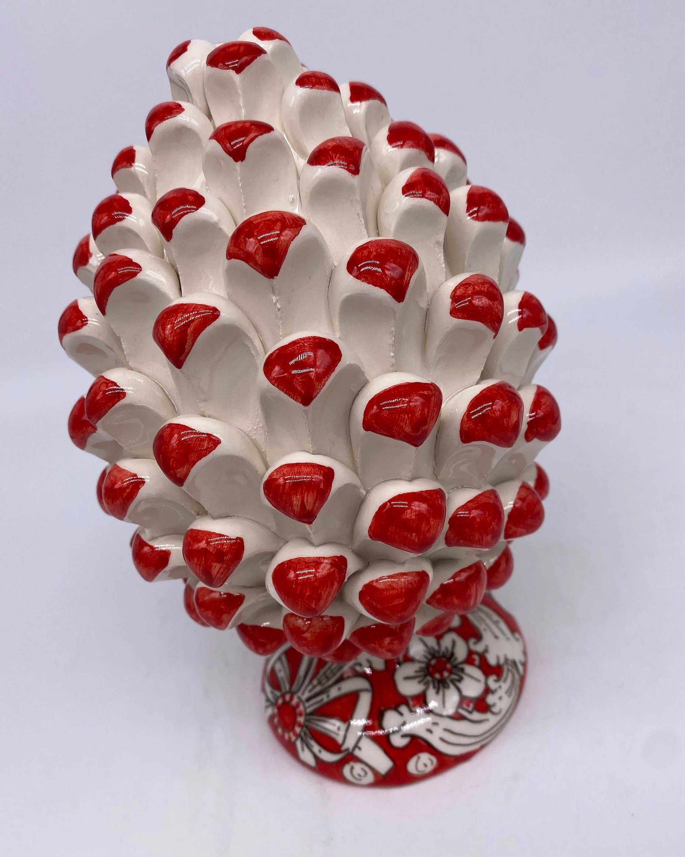 Pigna Ceramica Caltagirone cm H.20 Artigianale Base Decorata Punte Rosso DD CERAMICHE SICILIANE