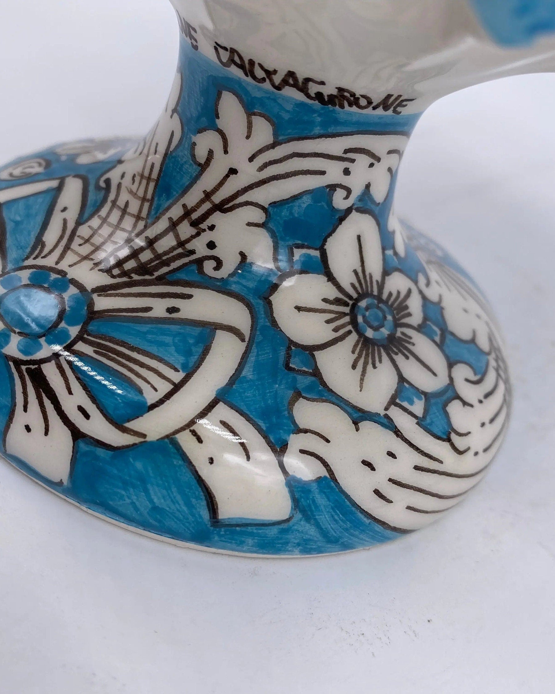 Pigna Ceramica Caltagirone cm H.20 Artigianale Base Decorata Punte Celeste DD CERAMICHE SICILIANE