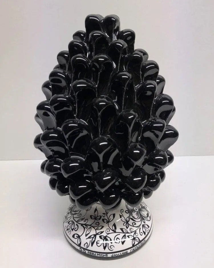 Pigna Ceramica Caltagirone cm H.20 Artigianale Nero Base Decorata DD CERAMICHE SICILIANE