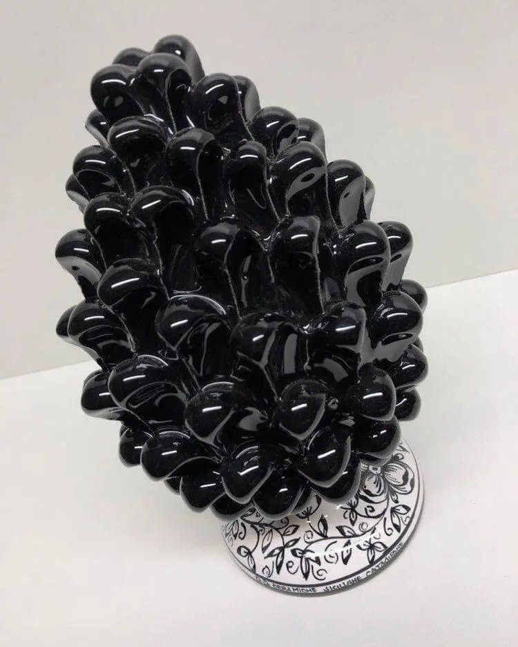 Pigna Ceramica Caltagirone cm H.20 Artigianale Nero Base Decorata DD CERAMICHE SICILIANE