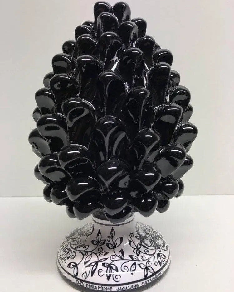 Pigna Ceramica Caltagirone cm H.20 Artigianale Nero Base Decorata DD CERAMICHE SICILIANE
