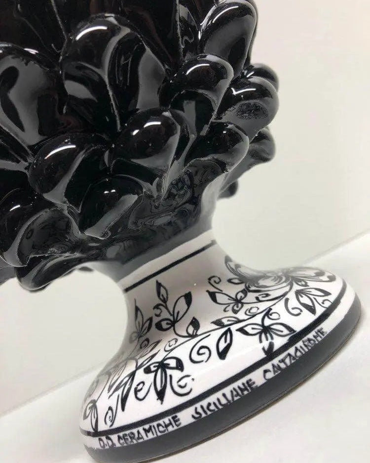 Pigna Ceramica Caltagirone cm H.20 Artigianale Nero Base Decorata DD CERAMICHE SICILIANE