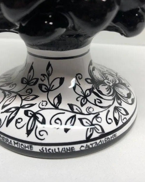 Pigna Ceramica Caltagirone cm H.20 Artigianale Nero Base Decorata DD CERAMICHE SICILIANE
