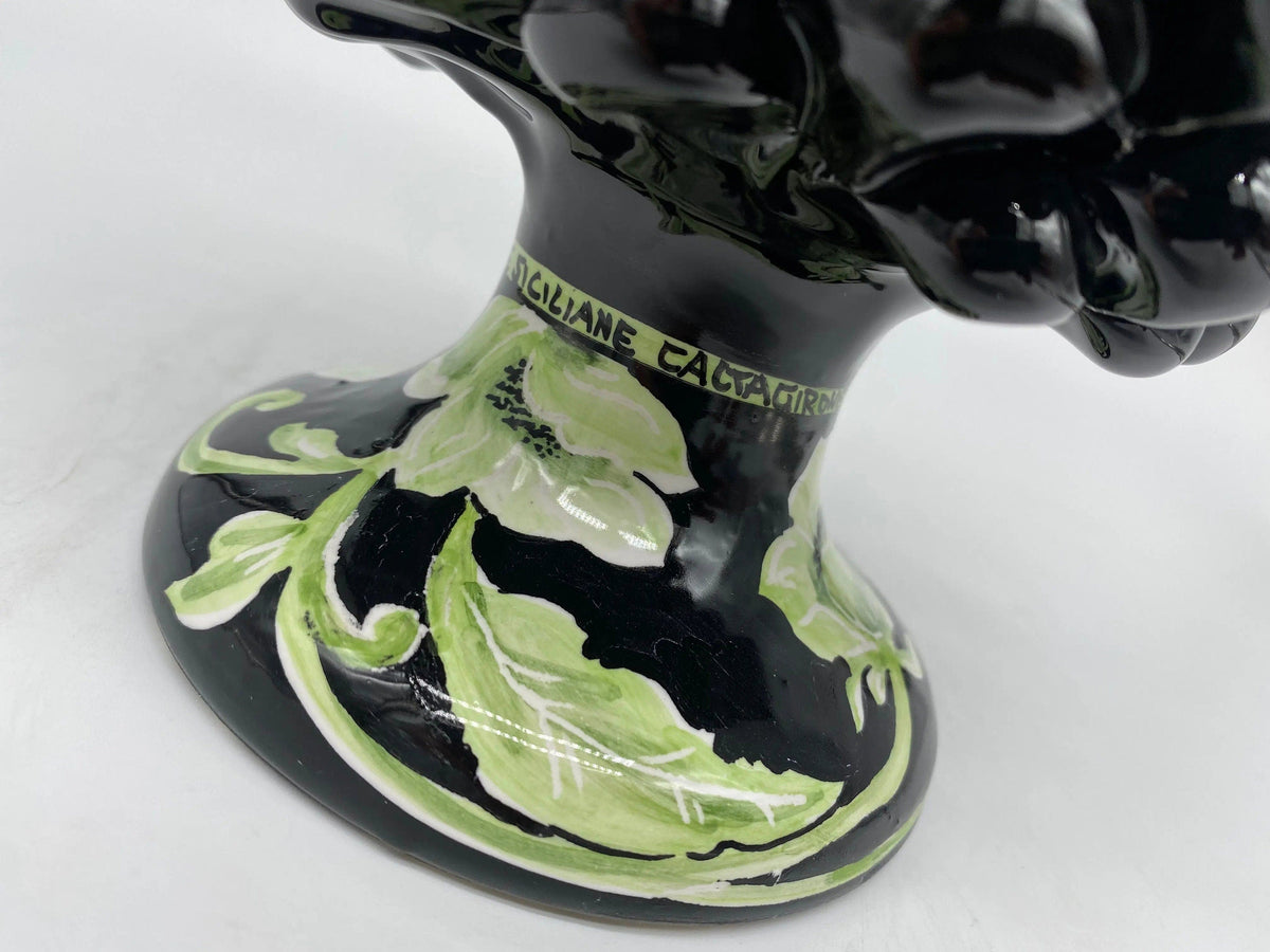 Pigna Ceramica Caltagirone cm H.20 Artigianale VENUS Nero Verde DD CERAMICHE SICILIANE