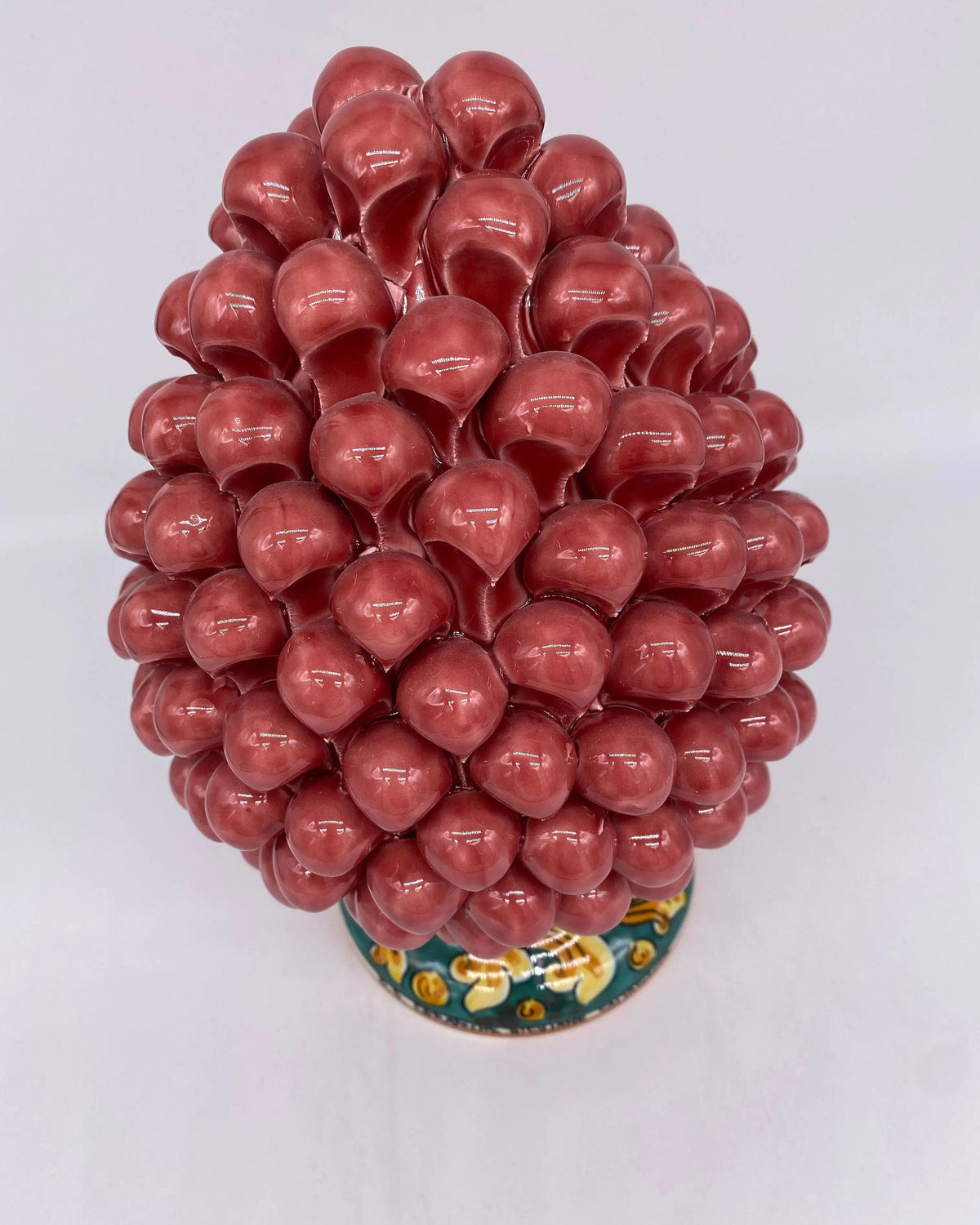 Pigna Ceramica Caltagirone cm H.25 Artigianale Rosa Base Decorata DD CERAMICHE SICILIANE