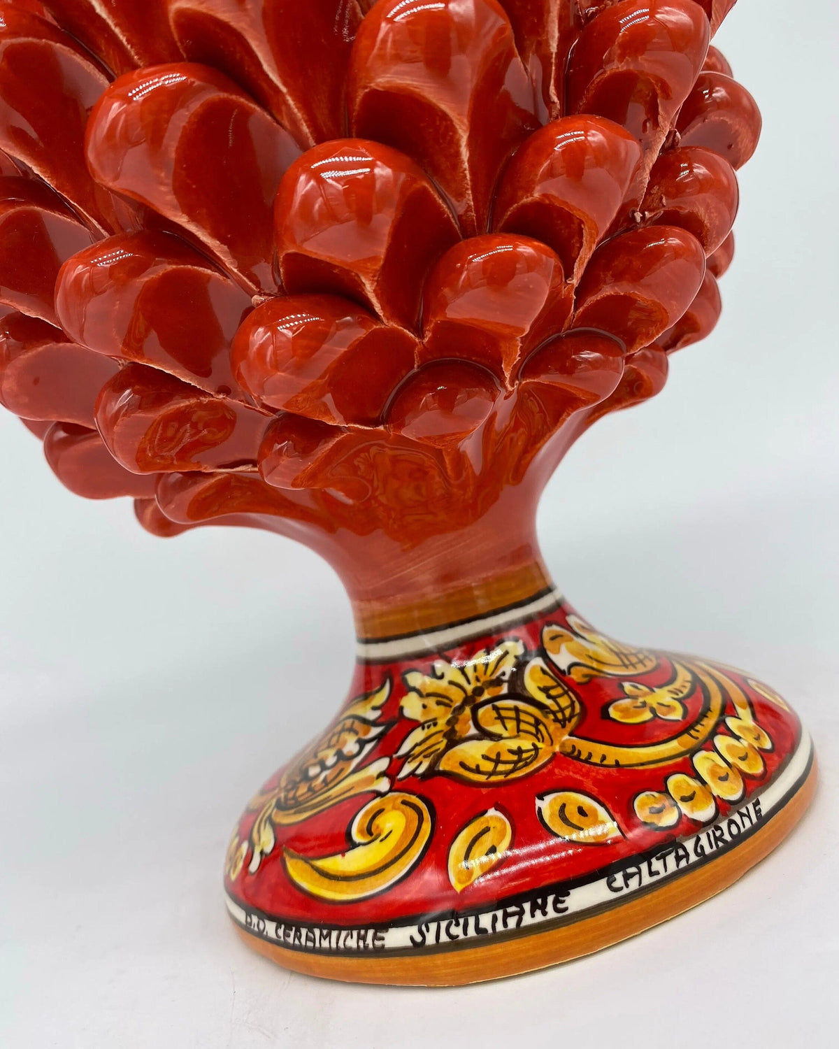 Pigna Ceramica Caltagirone cm H.25 Artigianale Rosso Base Decorata DD CERAMICHE SICILIANE