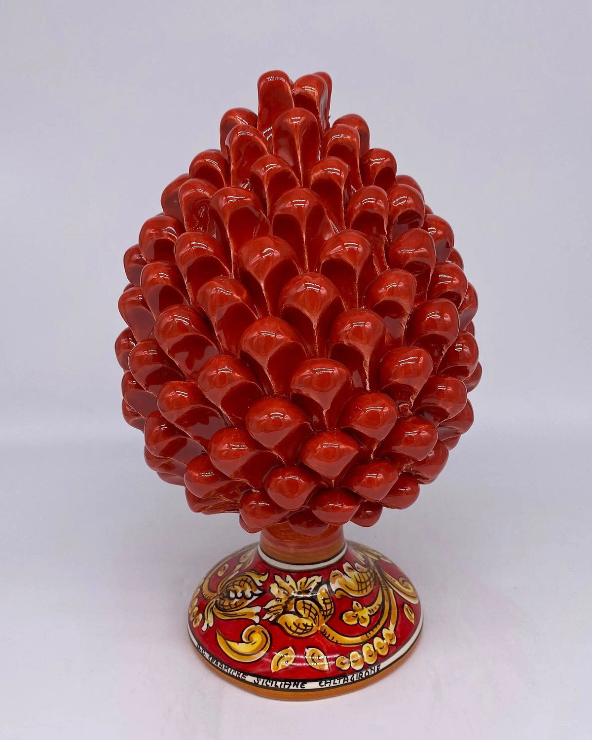 Pigna Ceramica Caltagirone cm H.25 Artigianale Rosso Base Decorata DD CERAMICHE SICILIANE