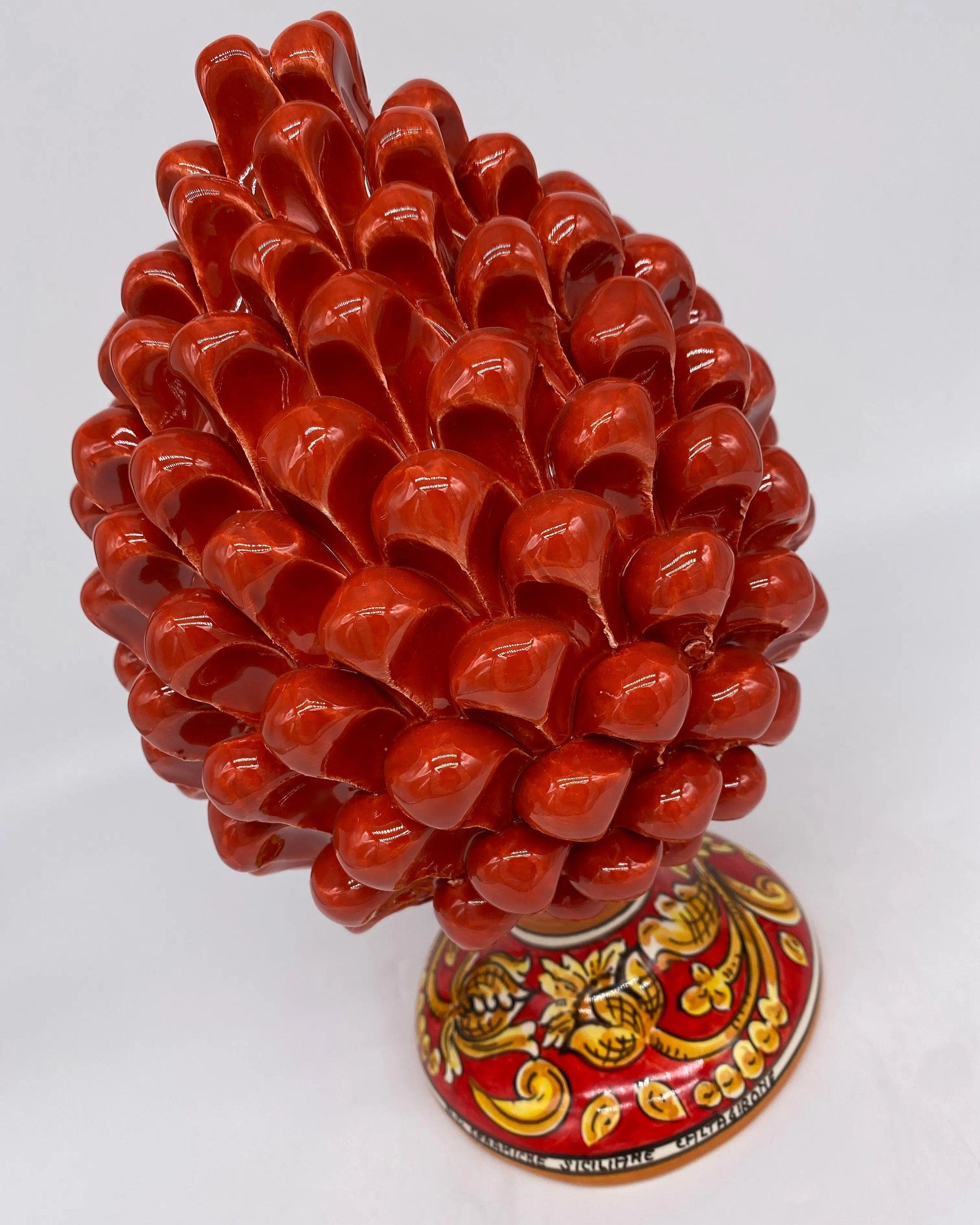 Pigna Ceramica Caltagirone cm H.25 Artigianale Rosso Base Decorata DD CERAMICHE SICILIANE