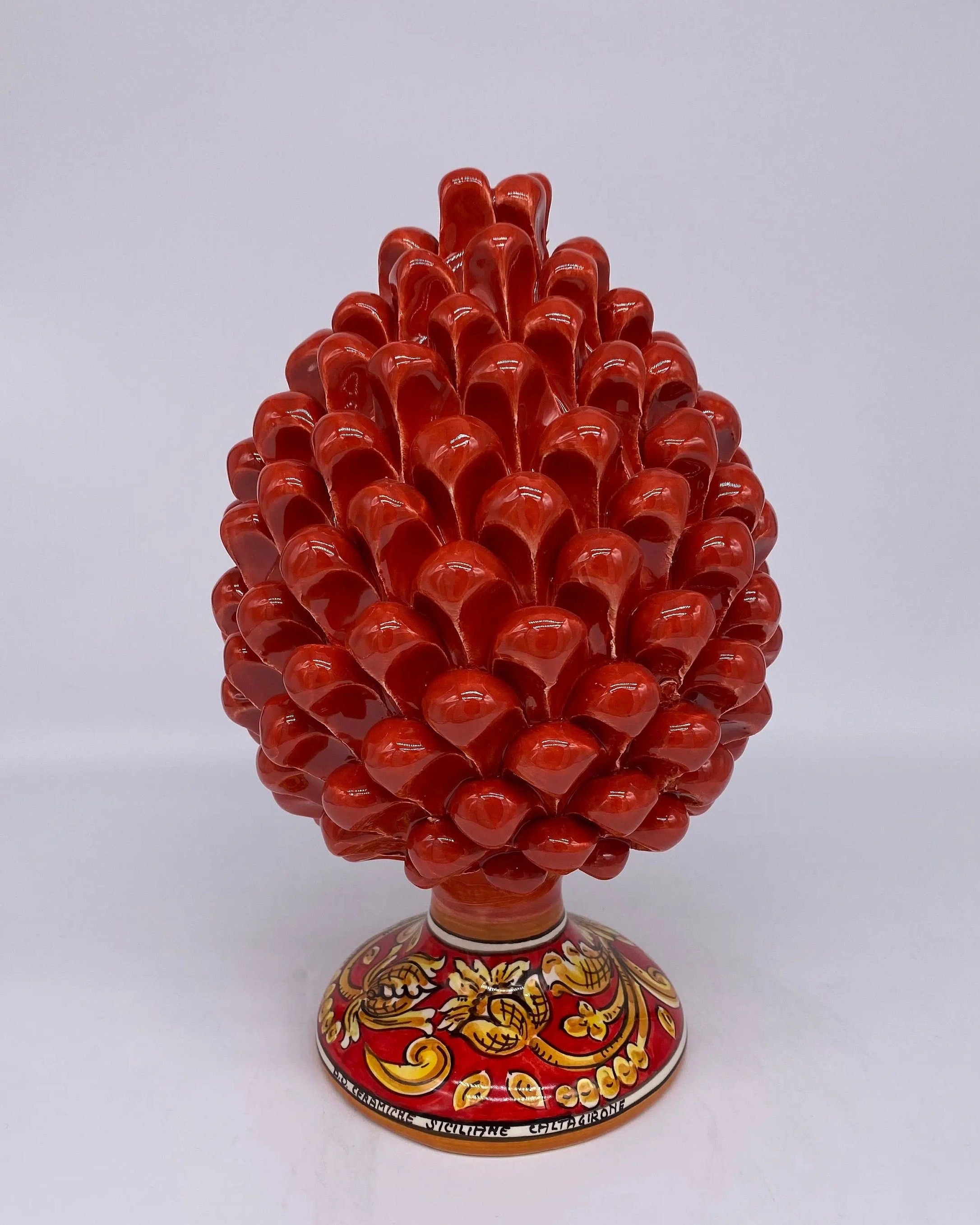 Pigna Ceramica Caltagirone cm H.25 Artigianale Rosso Base Decorata DD CERAMICHE SICILIANE