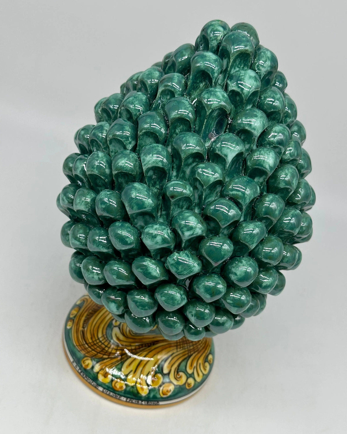 Pigna Ceramica Caltagirone cm H.25 Artigianale Verde Rame Base Decorata DD CERAMICHE SICILIANE