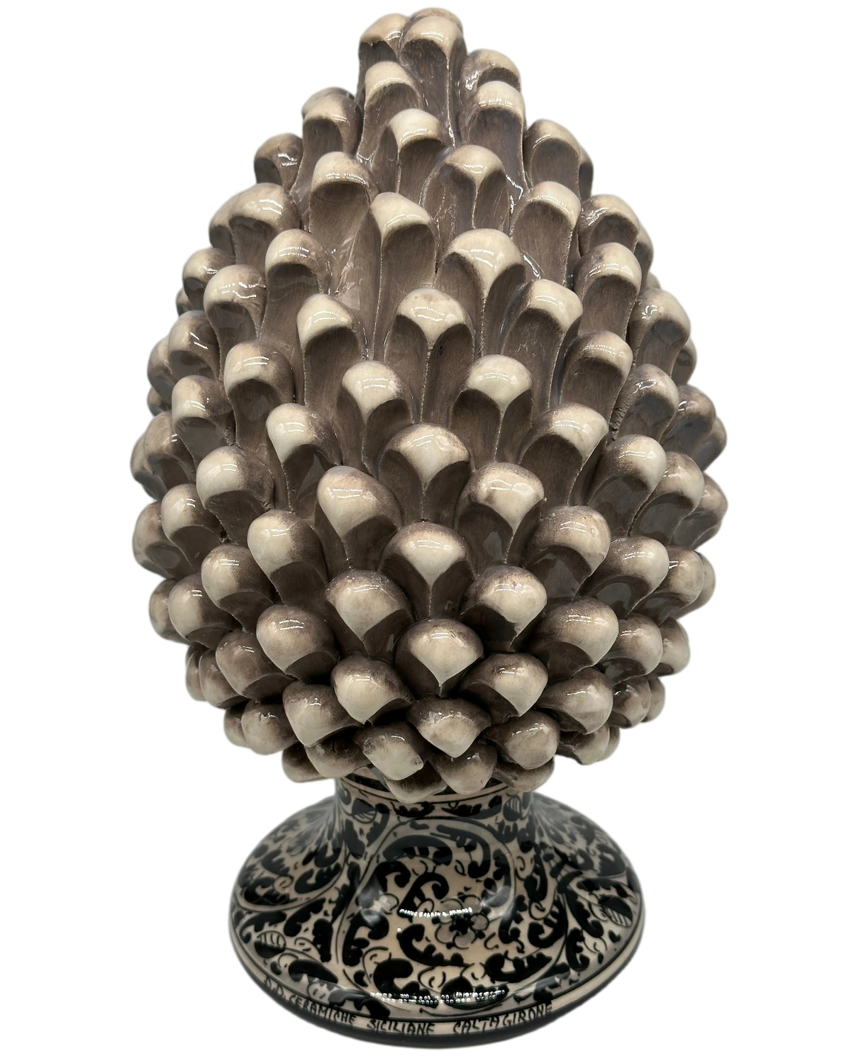 Pigna Ceramica Caltagirone cm H.30 Artigianale Beige Base Decorata DD CERAMICHE SICILIANE