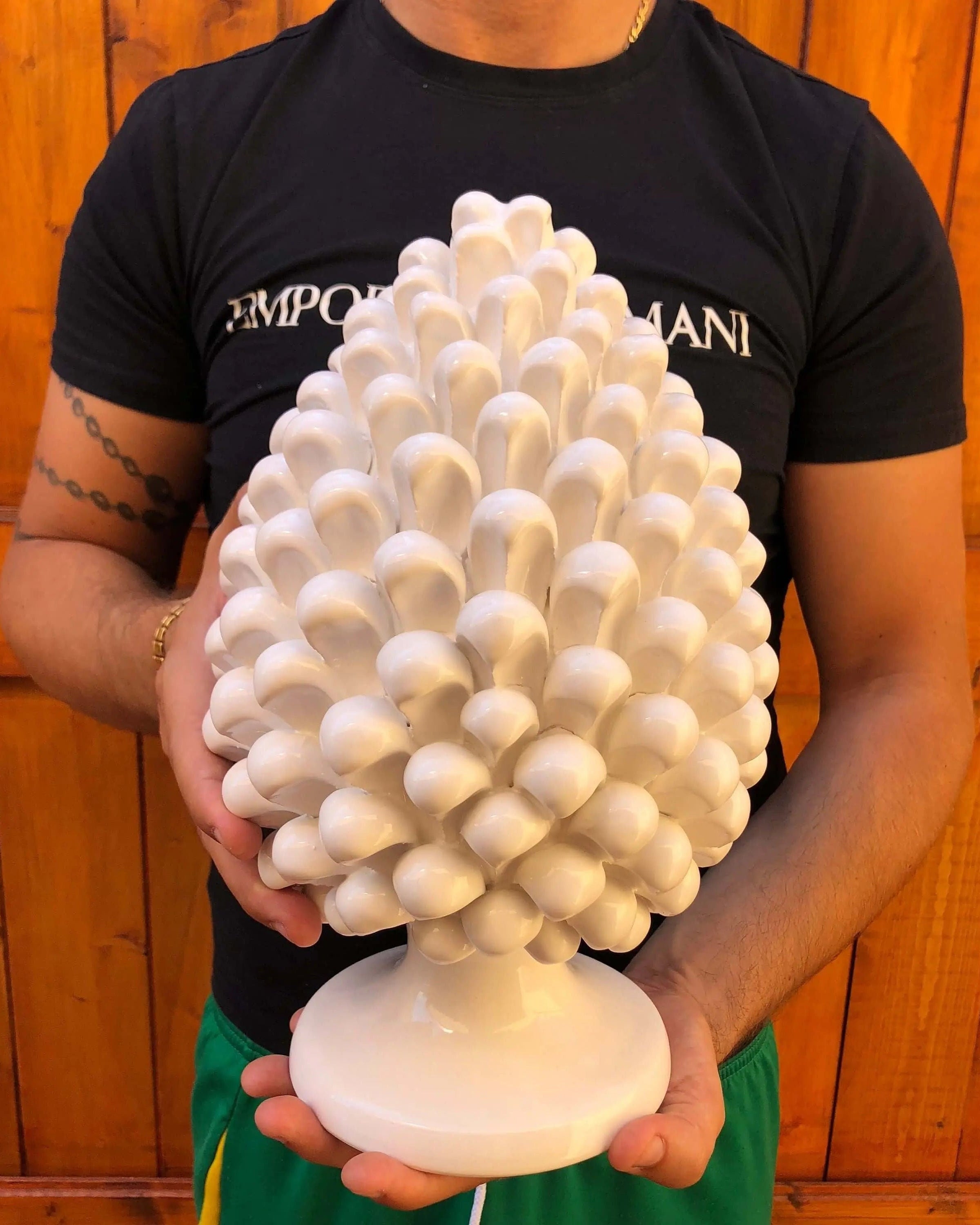 Pigna Ceramica Caltagirone cm H.30 Artigianale Bianco DD CERAMICHE SICILIANE