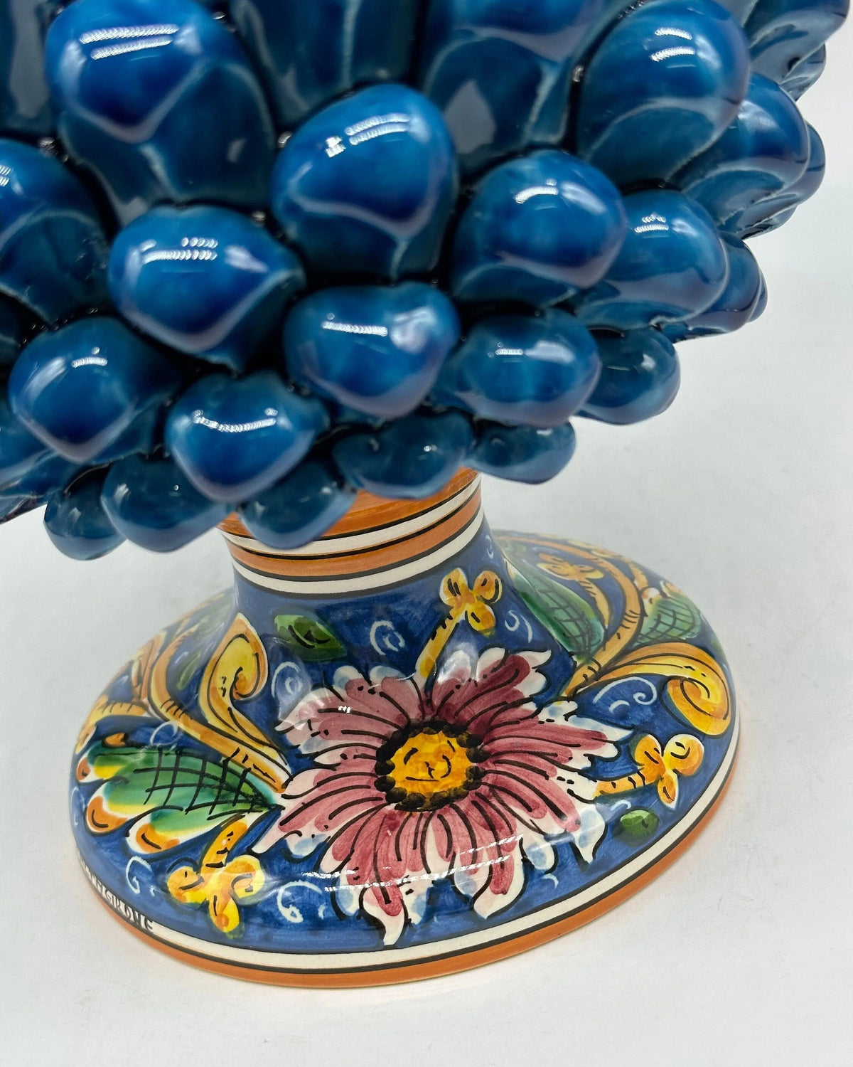 Pigna Ceramica Caltagirone cm H.30 Artigianale Blu Marino Base Decorata DD CERAMICHE SICILIANE
