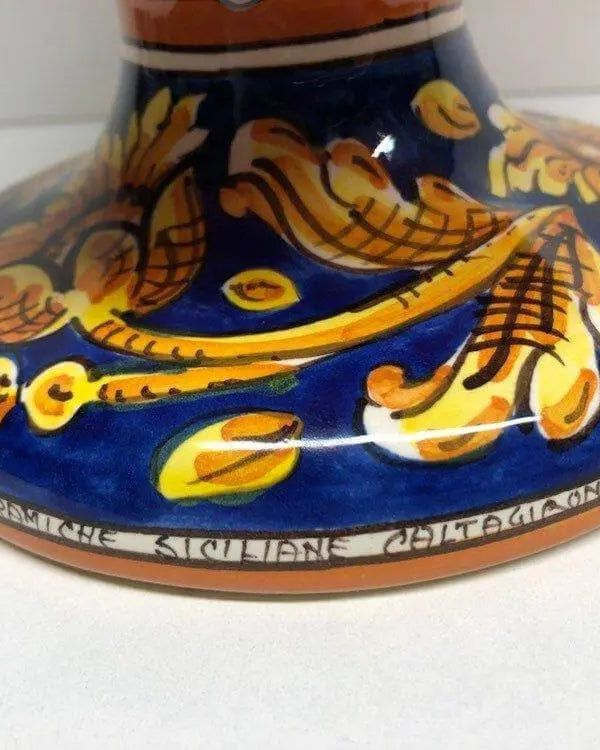 Pigna Ceramica Caltagirone cm H.30 Artigianale Corallo Base Decorata DD CERAMICHE SICILIANE
