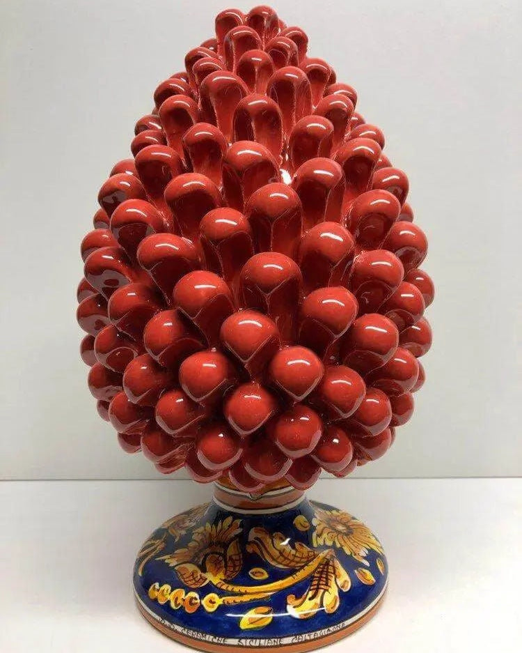 Pigna Ceramica Caltagirone cm H.30 Artigianale Corallo Base Decorata DD CERAMICHE SICILIANE