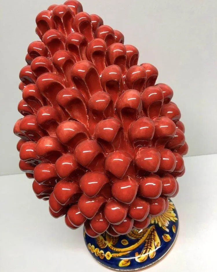 Pigna Ceramica Caltagirone cm H.30 Artigianale Corallo Base Decorata DD CERAMICHE SICILIANE