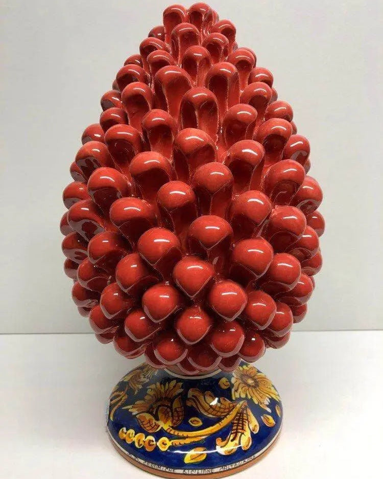 Pigna Ceramica Caltagirone cm H.30 Artigianale Corallo Base Decorata DD CERAMICHE SICILIANE