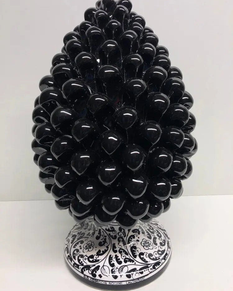 Pigna Ceramica Caltagirone cm H.30 Artigianale Nero Base Decorata DD CERAMICHE SICILIANE