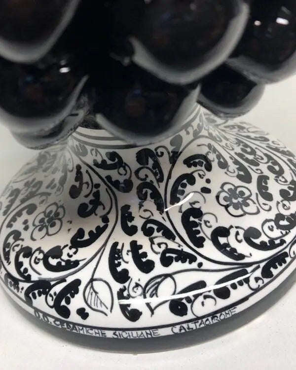 Pigna Ceramica Caltagirone cm H.30 Artigianale Nero Base Decorata DD CERAMICHE SICILIANE