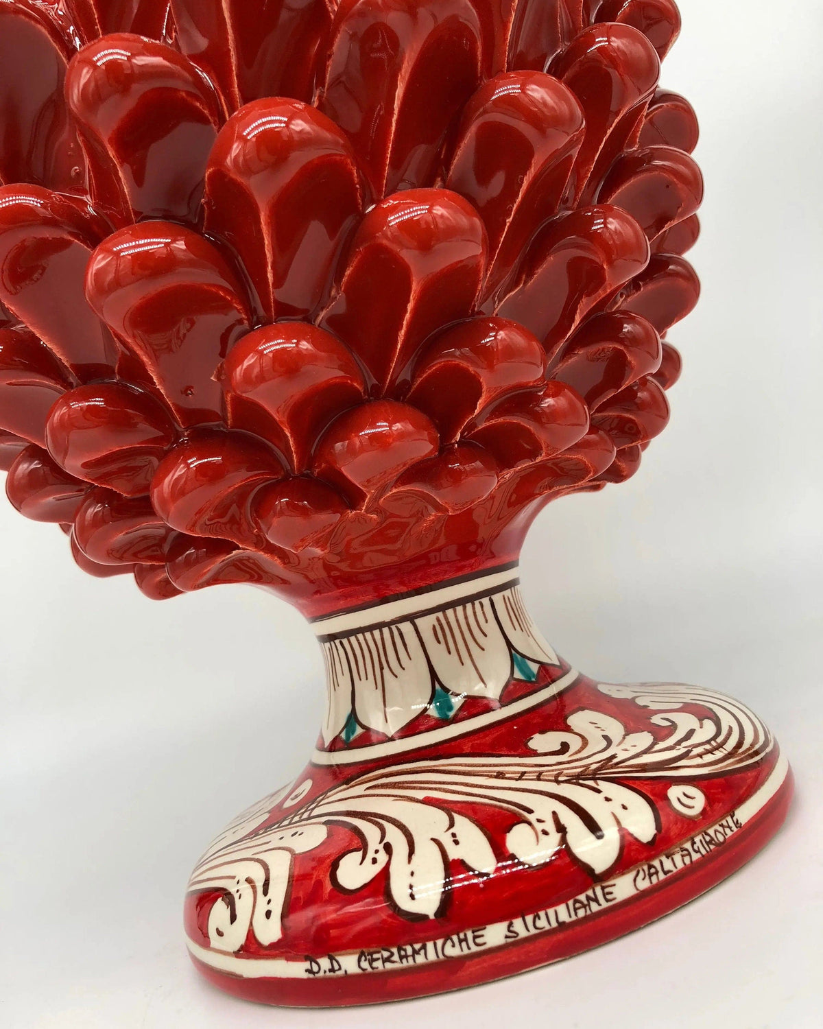 Pigna Ceramica Caltagirone cm H.30 Artigianale Rosso Base Decorata DD CERAMICHE SICILIANE