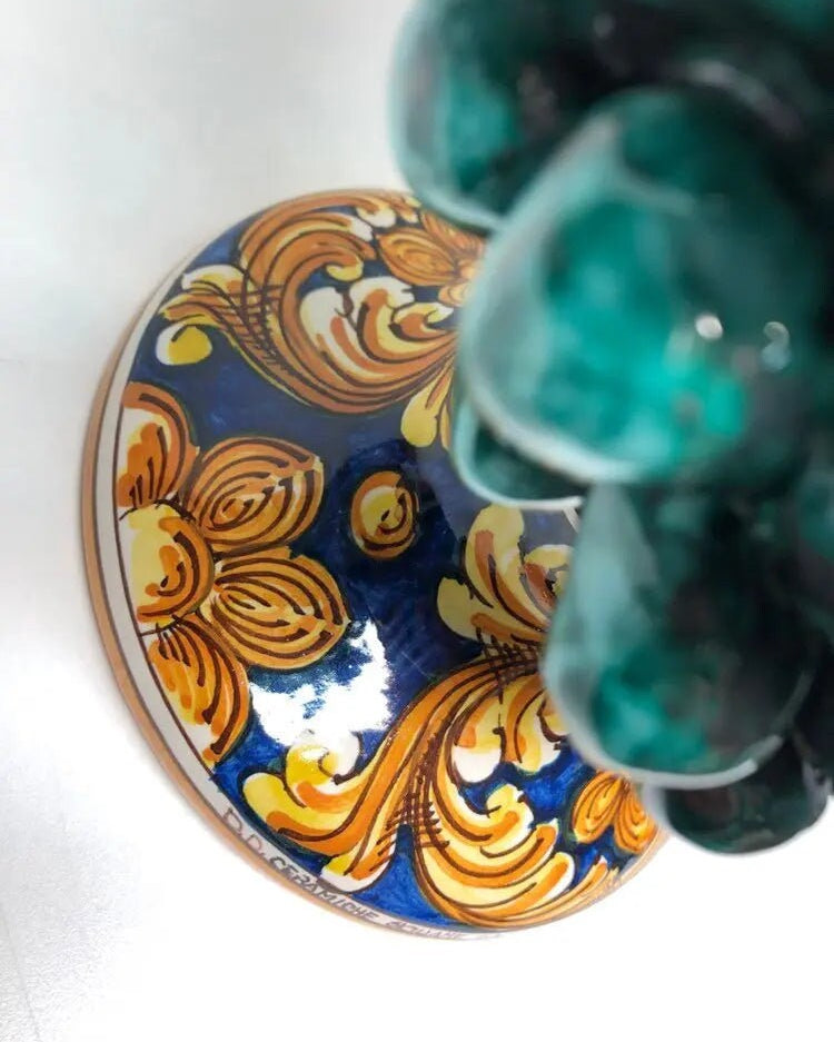 Pigna Ceramica Caltagirone cm H.30 Artigianale Verde Acqua Base Decorata DD CERAMICHE SICILIANE