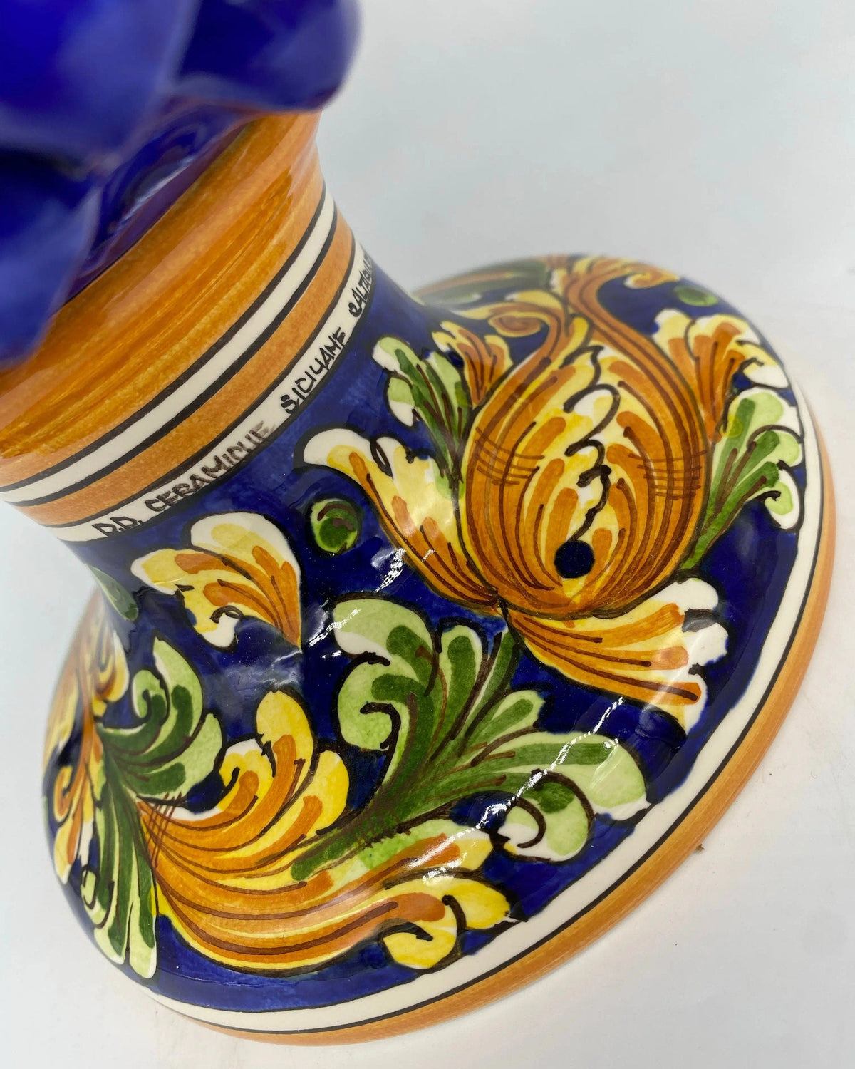 Pigna Ceramica Caltagirone cm H.35 Artigianale Blu Base Decorata DD CERAMICHE SICILIANE