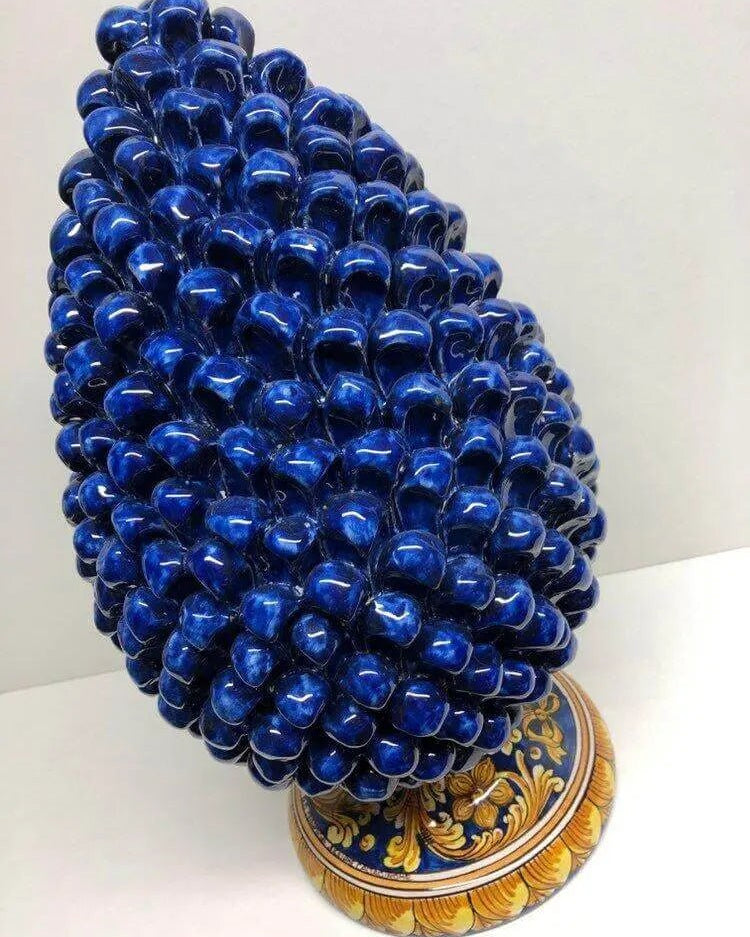 Pigna Ceramica Caltagirone cm H.40 Artigianale Blu Base Decorata DD CERAMICHE SICILIANE