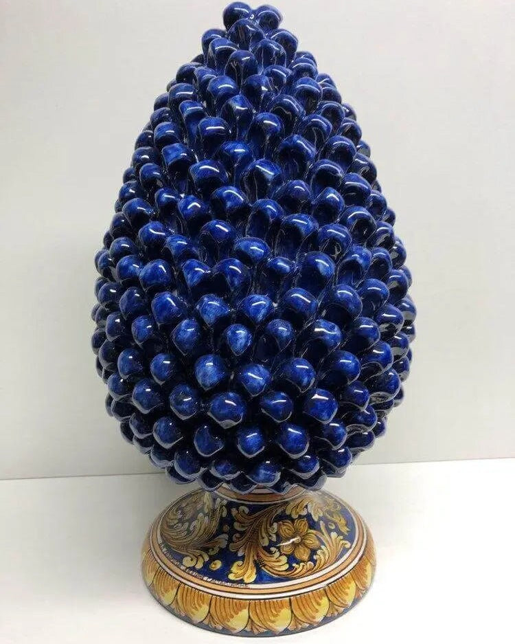 Pigna Ceramica Caltagirone cm H.40 Artigianale Blu Base Decorata DD CERAMICHE SICILIANE