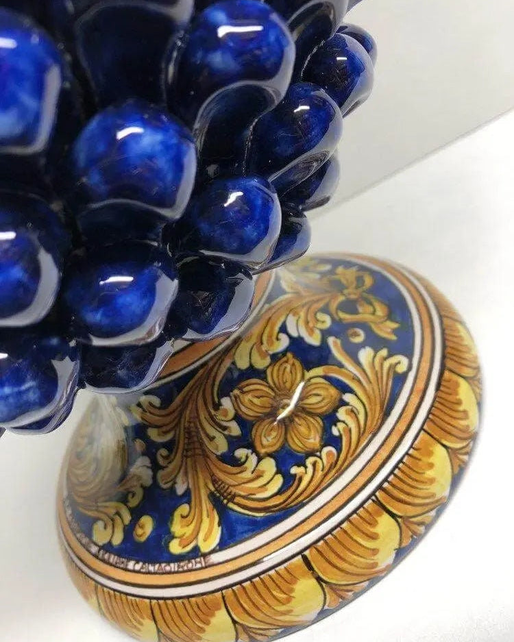 Pigna Ceramica Caltagirone cm H.40 Artigianale Blu Base Decorata DD CERAMICHE SICILIANE