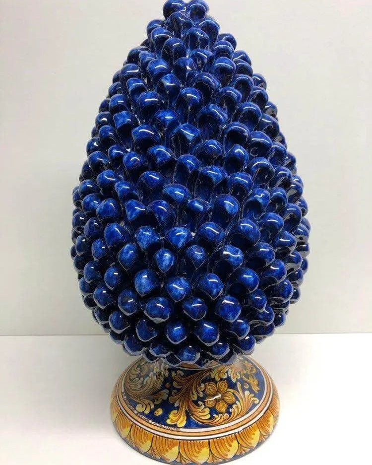 Pigna Ceramica Caltagirone cm H.40 Artigianale Blu Base Decorata DD CERAMICHE SICILIANE