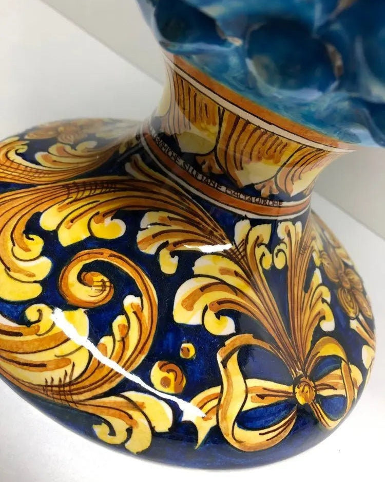 Pigna Ceramica Caltagirone cm H.40 Artigianale Celeste Base Decorata DD CERAMICHE SICILIANE