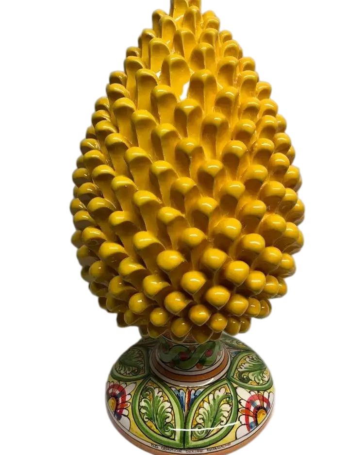 Pigna Ceramica Caltagirone cm H.40 Artigianale Giallo Base Decorata - DD CERAMICHE SICILIANE