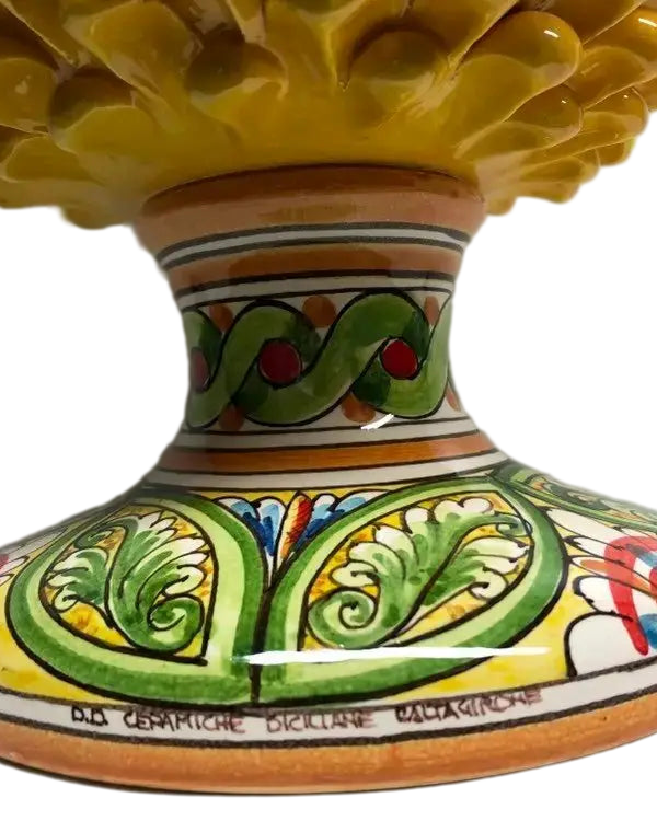 Pigna Ceramica Caltagirone cm H.40 Artigianale Giallo Base Decorata - DD CERAMICHE SICILIANE