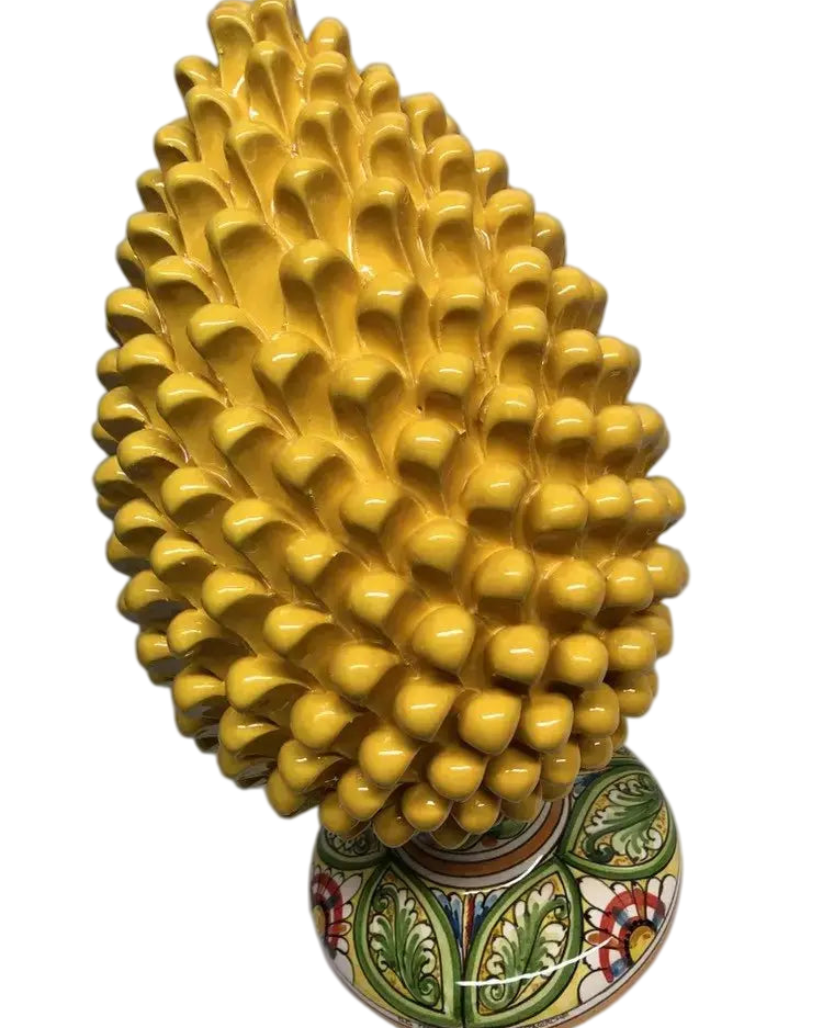 Pigna Ceramica Caltagirone cm H.40 Artigianale Giallo Base Decorata - DD CERAMICHE SICILIANE