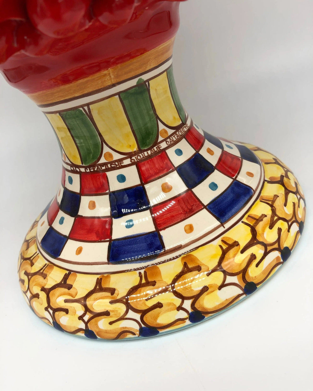 Pigna Ceramica Caltagirone cm H.40 Artigianale Rosso Base Decorata 2021 DD CERAMICHE SICILIANE