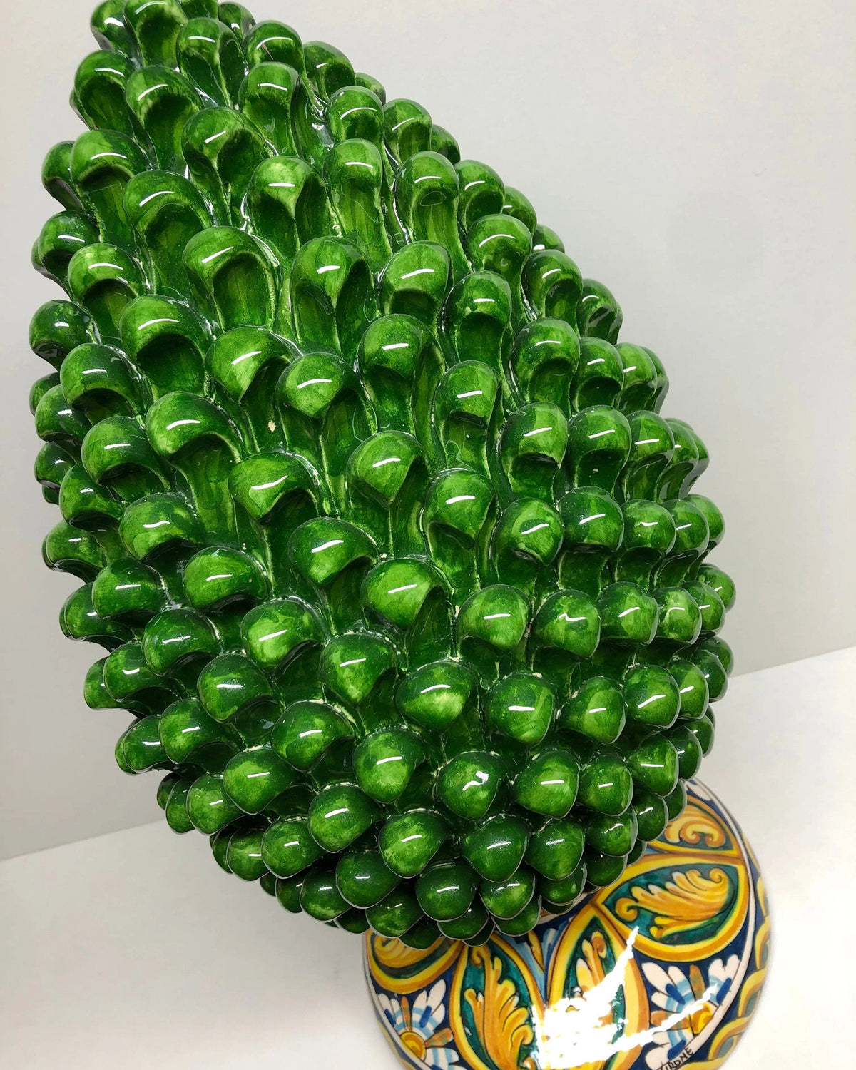 Pigna Ceramica Caltagirone cm H.50 Artigianale Verde Prato Base Decorata DD CERAMICHE SICILIANE