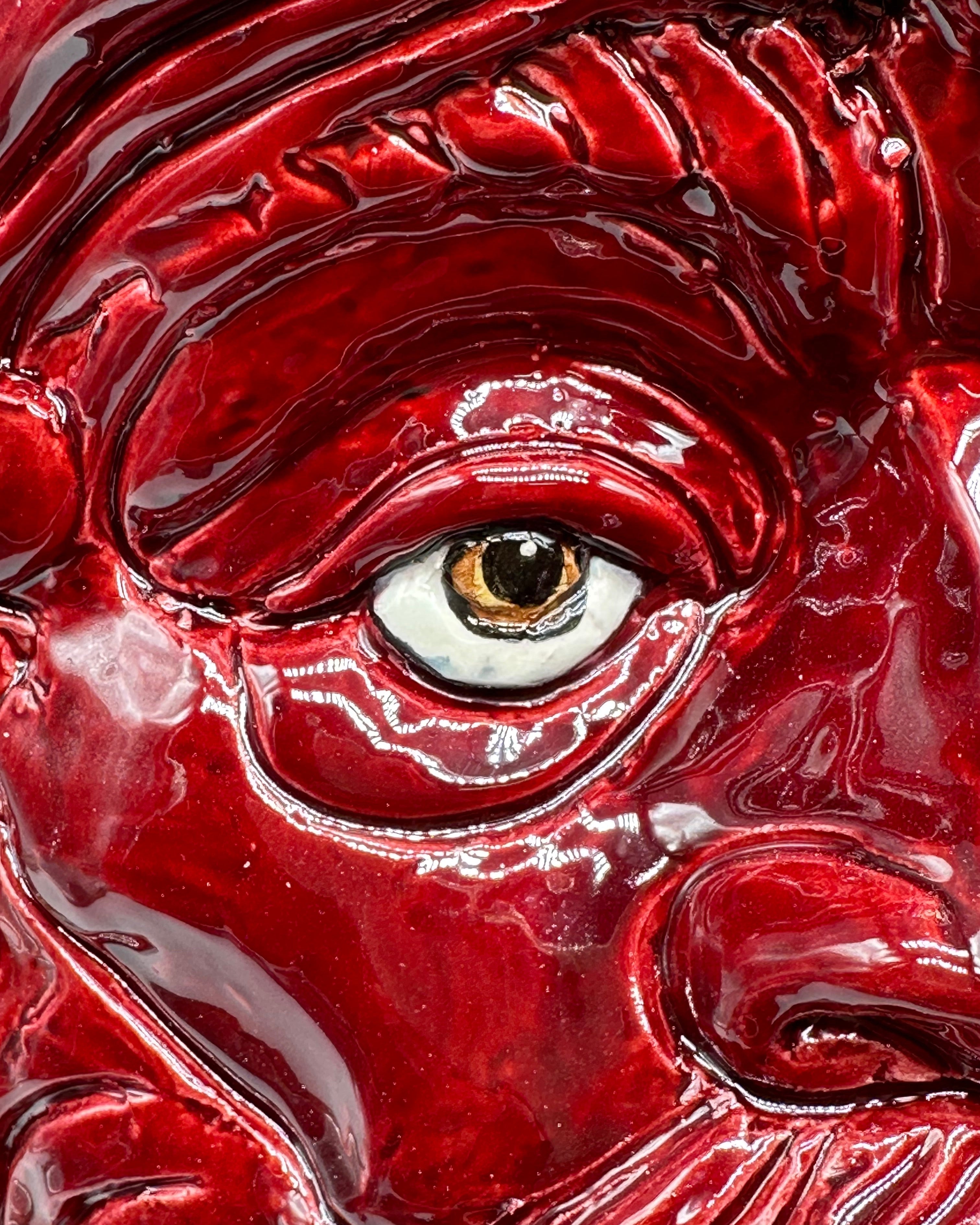 Testa Mitologica Uomo Ceramica Caltagirone cm H.35 L.25 Artigianale Bordeaux dettagli Oro - TESTA DI MORO