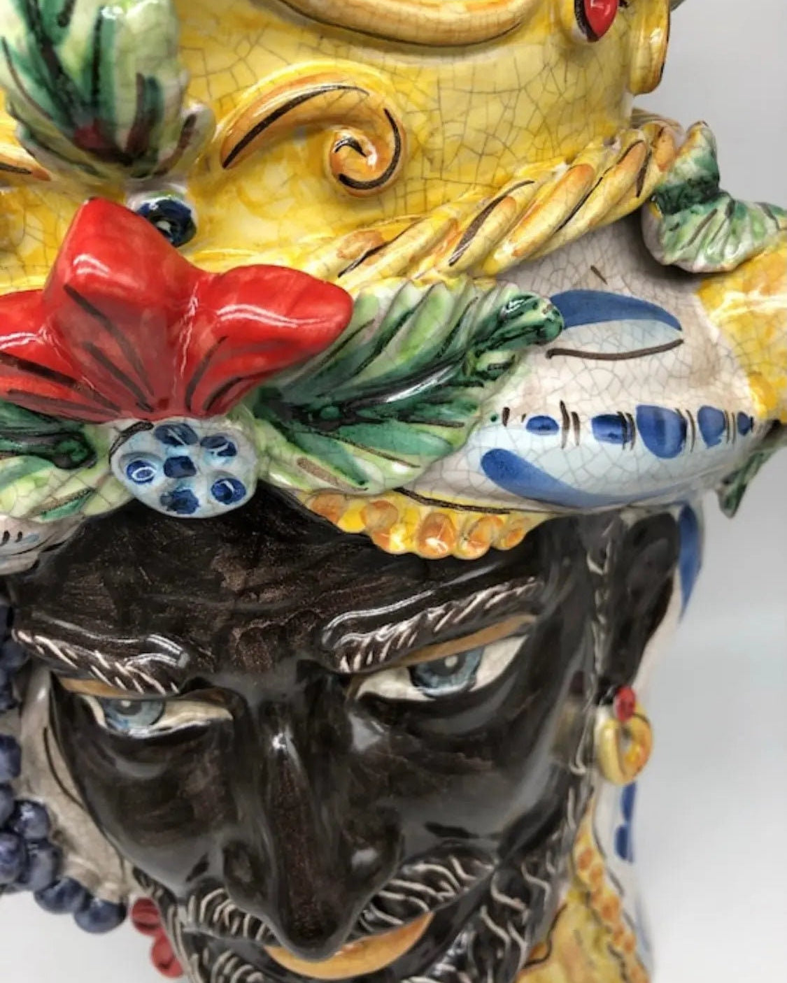 Teste di Moro Gigante Ceramica Caltagirone cm H.50 L.37 Artigianale Craquelé DD CERAMICHE SICILIANE