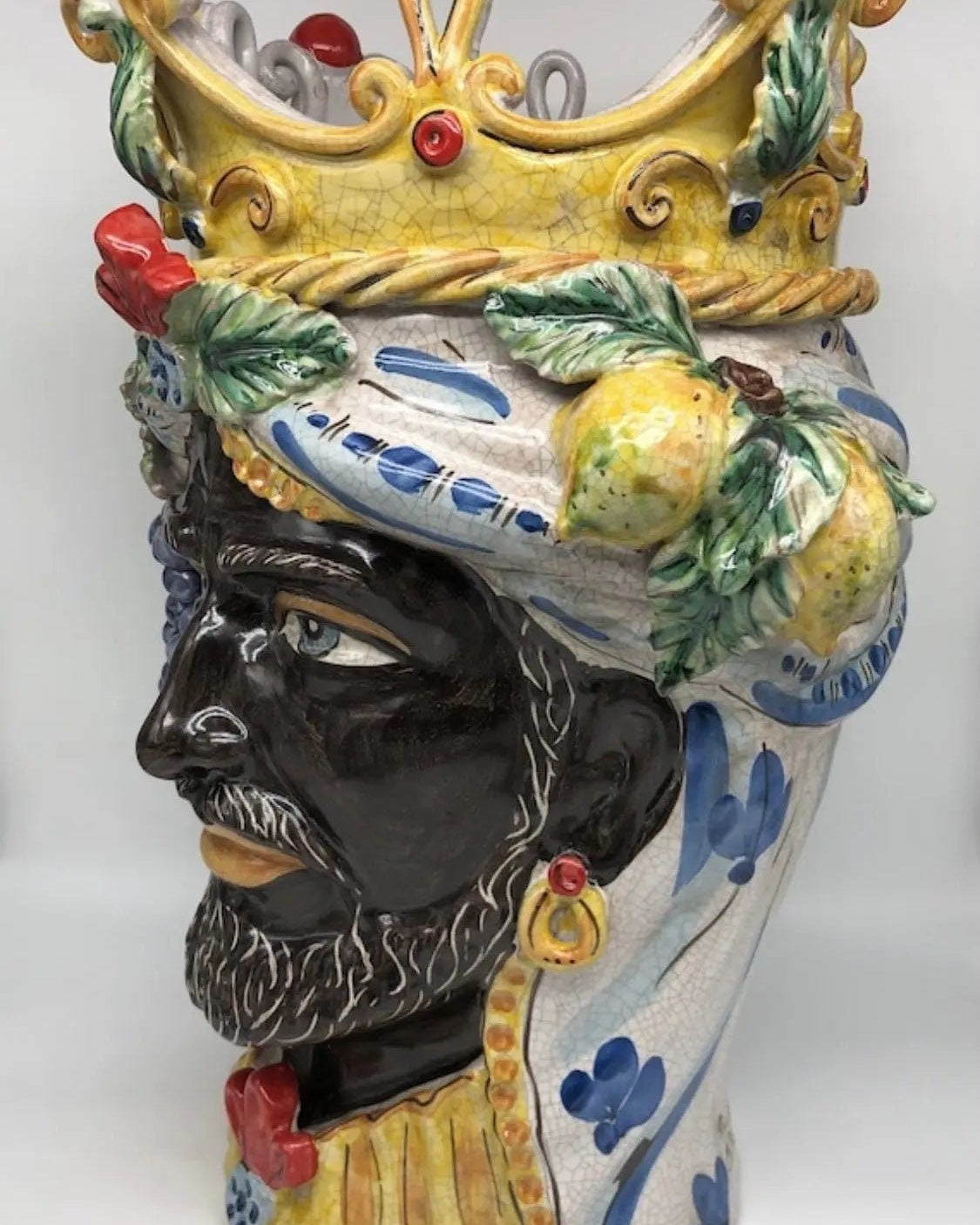 Teste di Moro Gigante Ceramica Caltagirone cm H.50 L.37 Artigianale Craquelé DD CERAMICHE SICILIANE