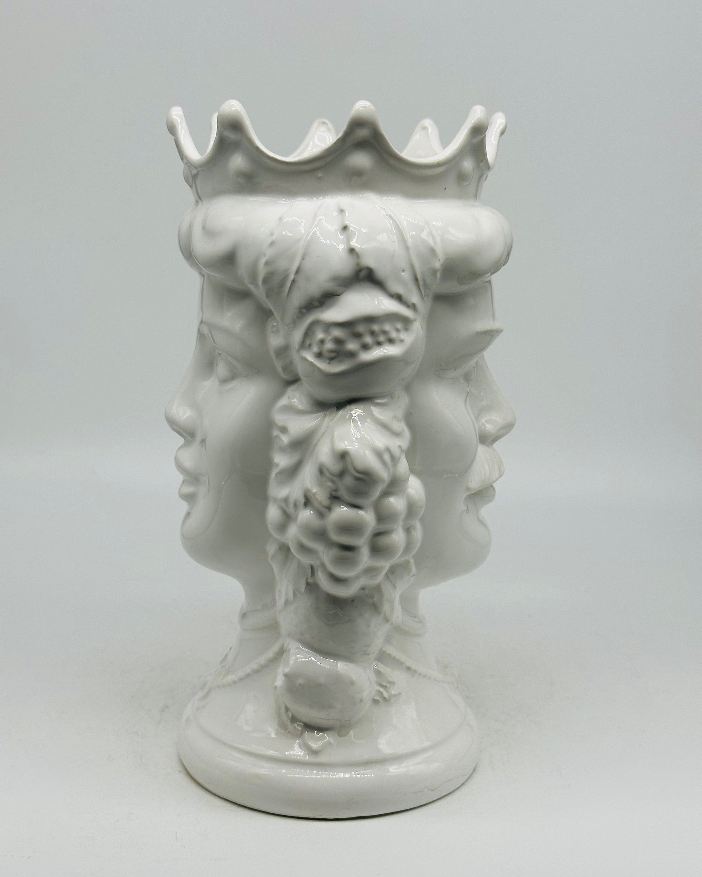 Testa di Moro Kalat Frutta BIFACCIALE Ceramica Caltagirone cm H.26 L.16 Artigianale Bianco
