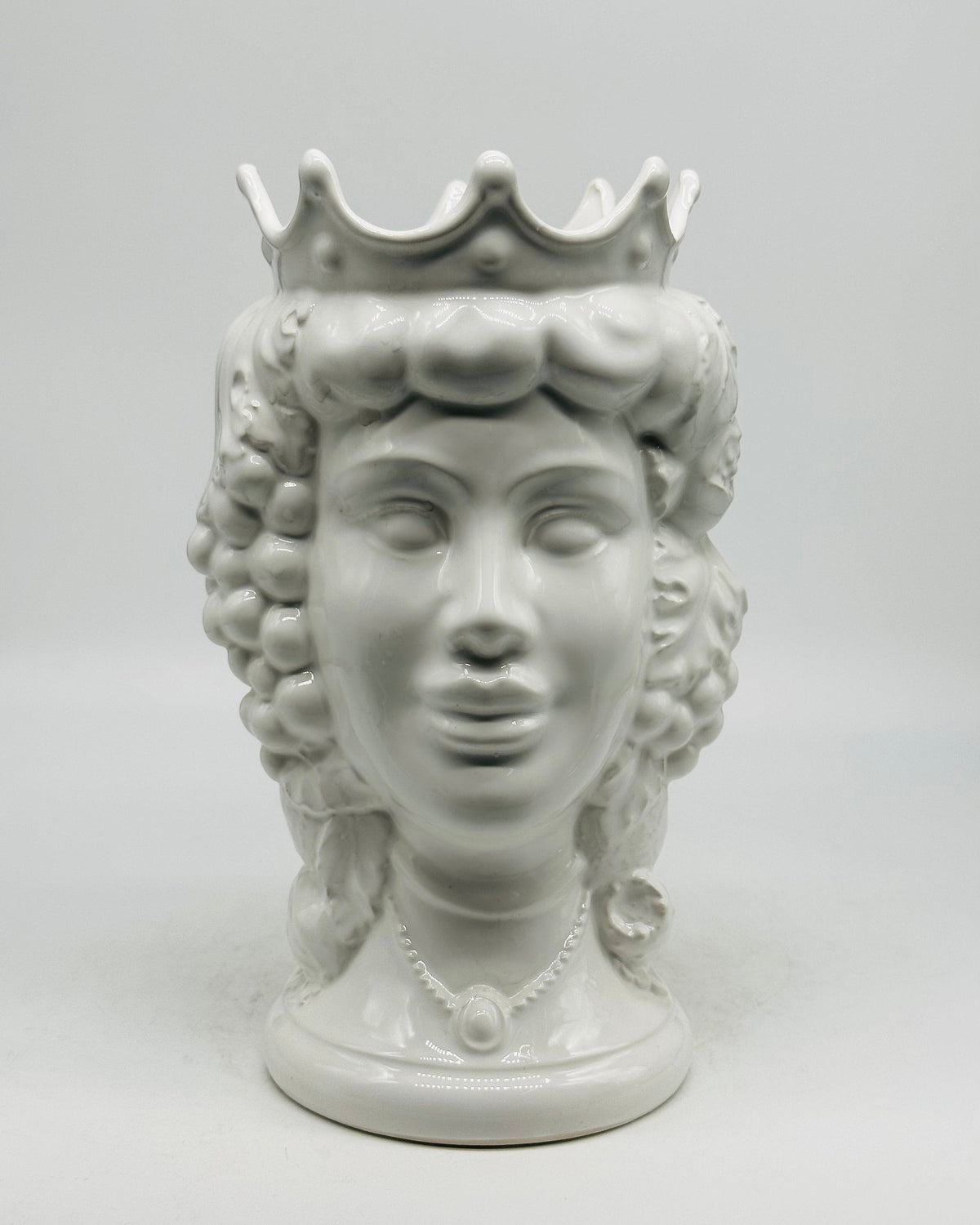 Testa di Moro Kalat Frutta BIFACCIALE Ceramica Caltagirone cm H.26 L.16 Artigianale Bianco