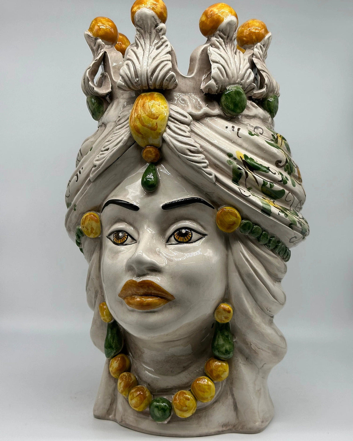 Teste di Moro Seicento Ceramica Caltagirone cm H.40 L.24 Artigianale Giallo Verde DD CERAMICHE SICILIANE