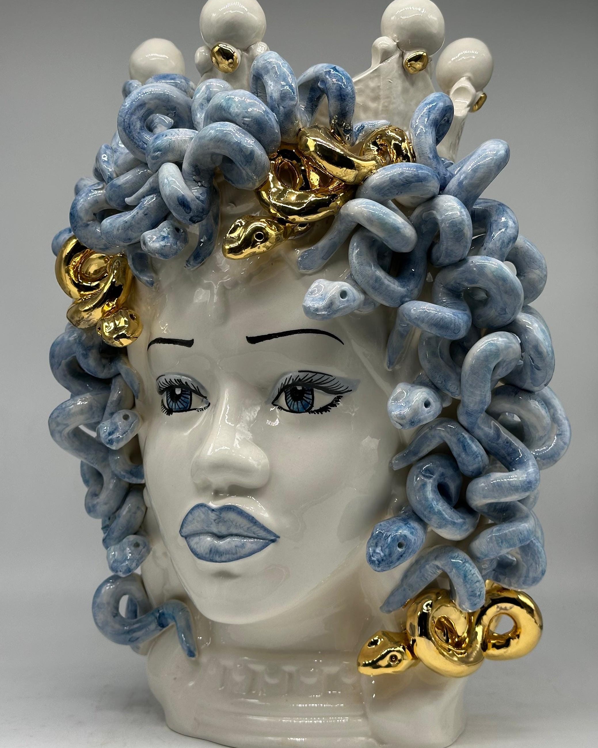 Testa Mitologica Medusa “Luxury” Ceramica Caltagirone cm H.40 L.30 Artigianale - TESTA DI MORO