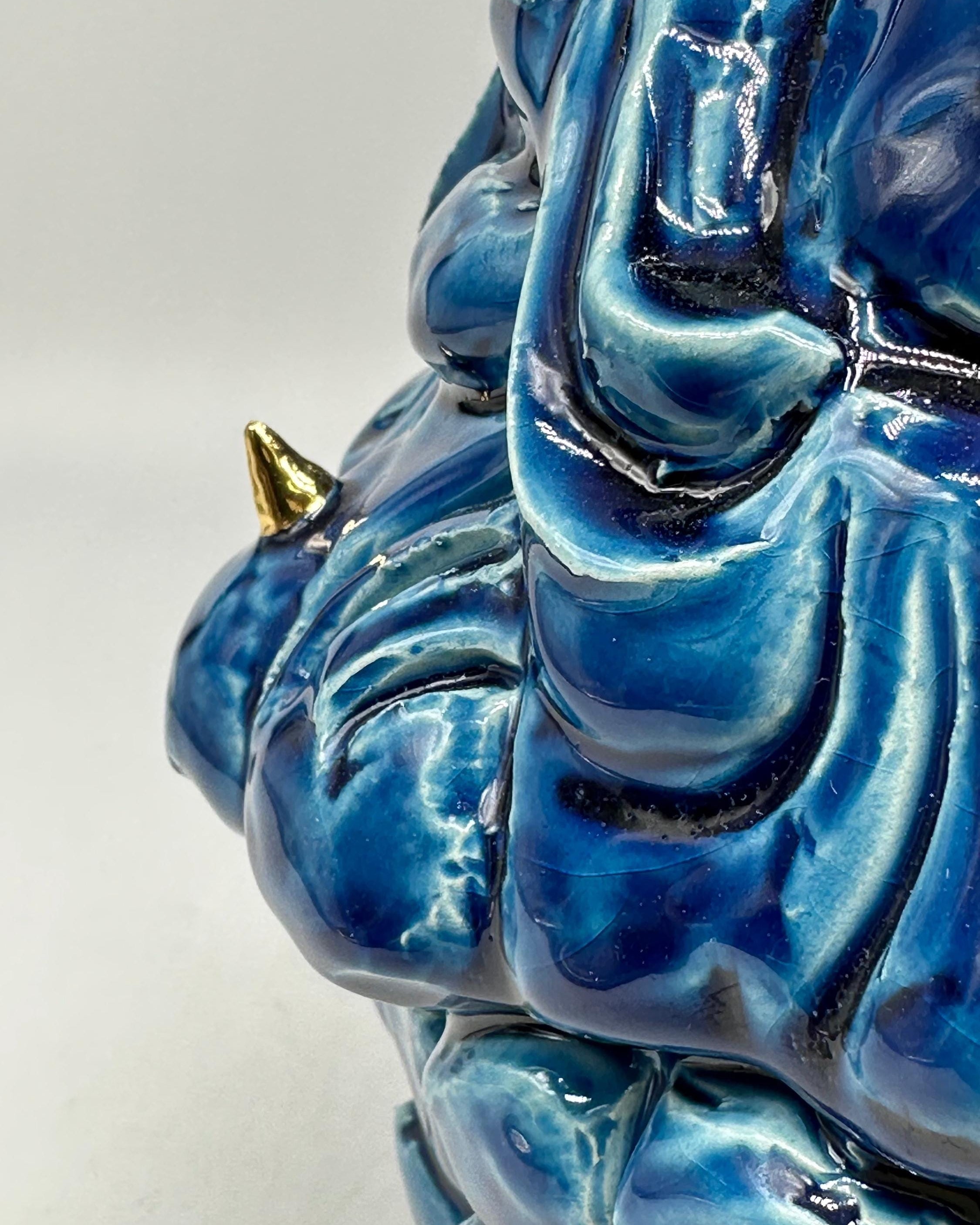 Testa Mitologica Uomo Ceramica Caltagirone cm H.35 L.25 Artigianale Blu dettagli Oro - TESTA DI MORO
