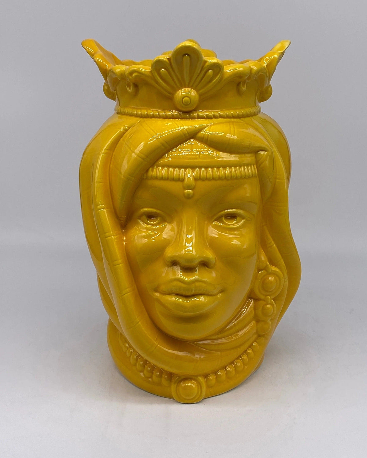 Teste di Moro Afro Ceramica Caltagirone cm H.25 L.17 Artigianale Giallo DD CERAMICHE SICILIANE