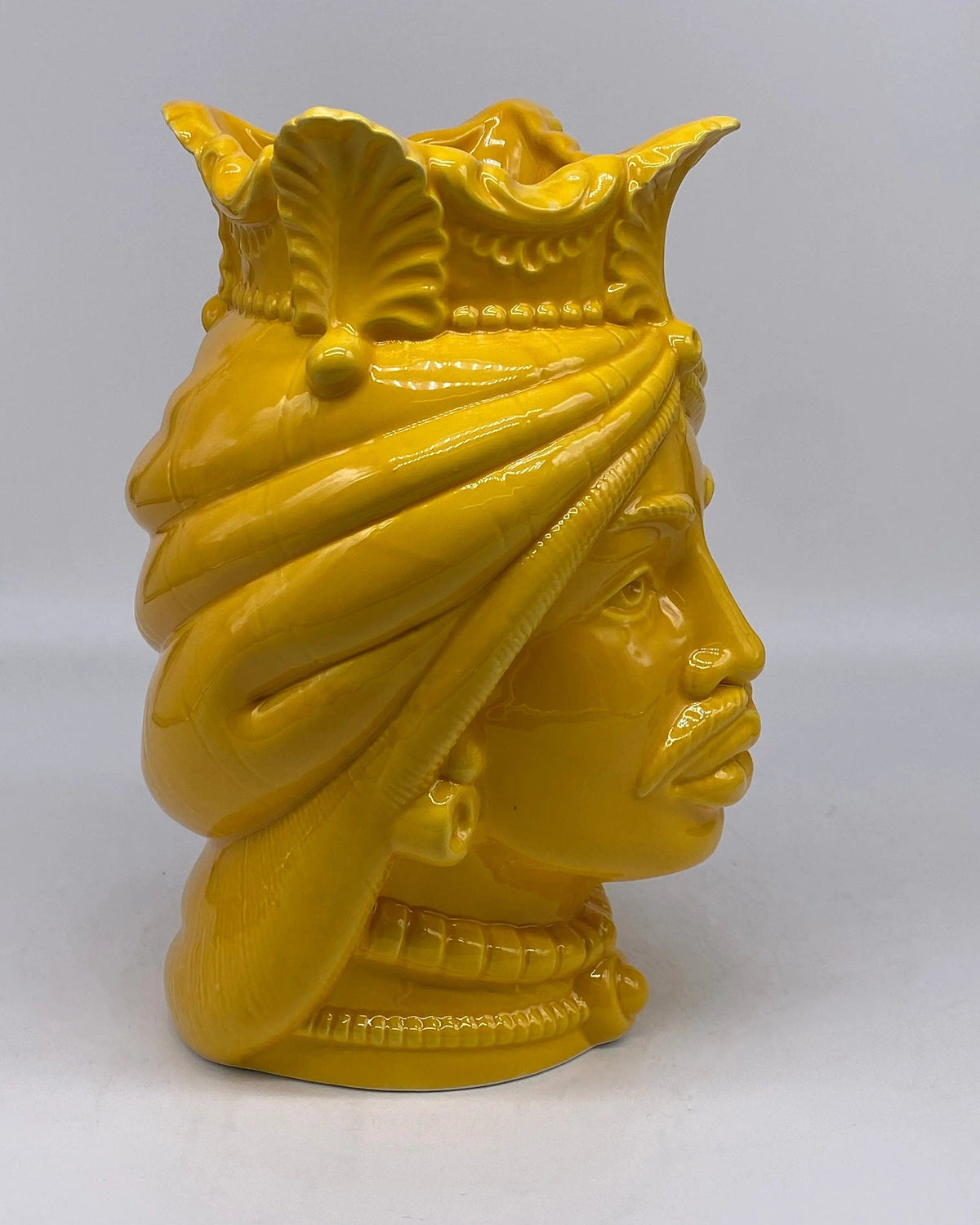 Teste di Moro Afro Ceramica Caltagirone cm H.25 L.17 Artigianale Giallo DD CERAMICHE SICILIANE