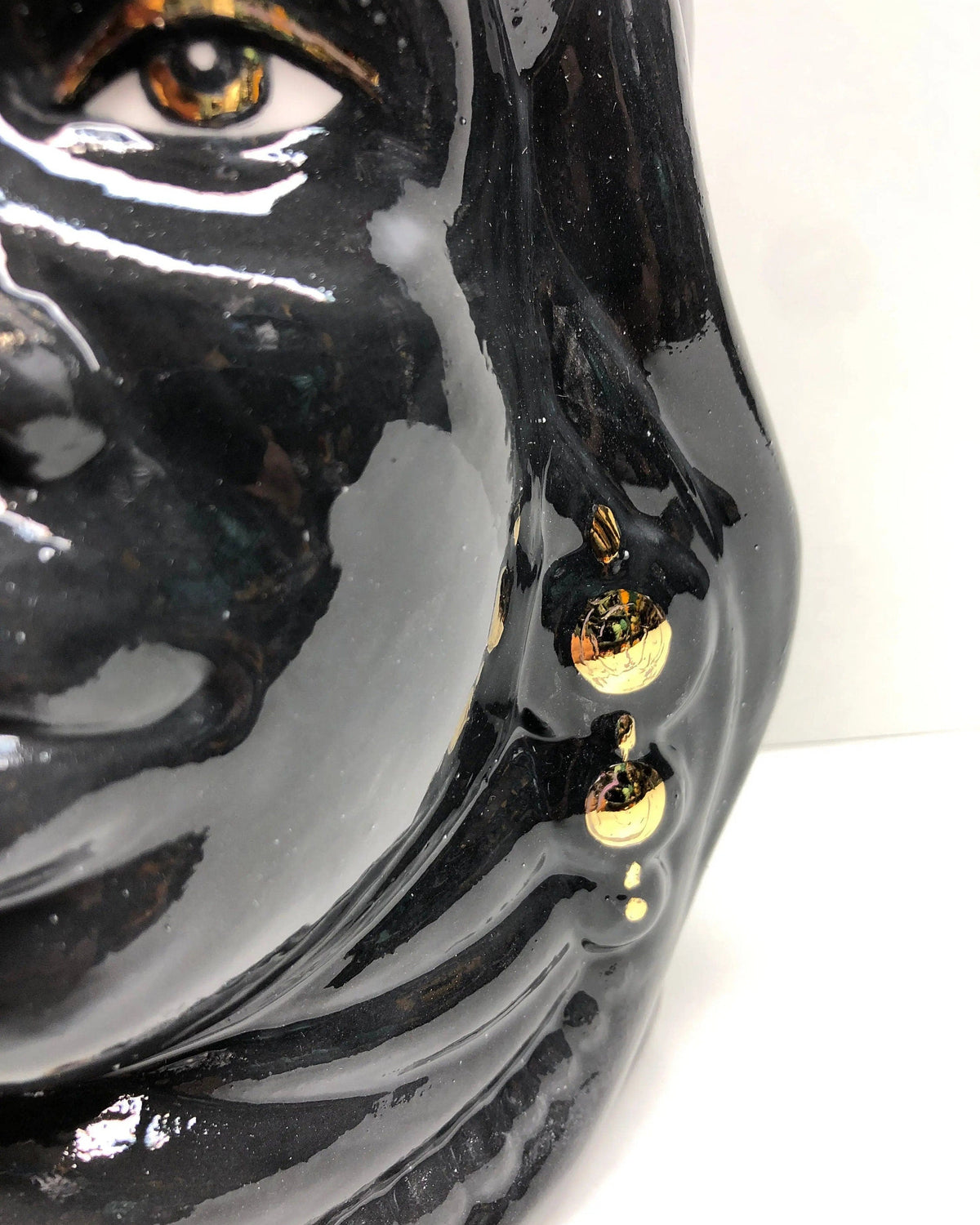 Teste di Moro Afro Ceramica Caltagirone cm H.25 L.17 Artigianale Nero dettagli Oro DD CERAMICHE SICILIANE