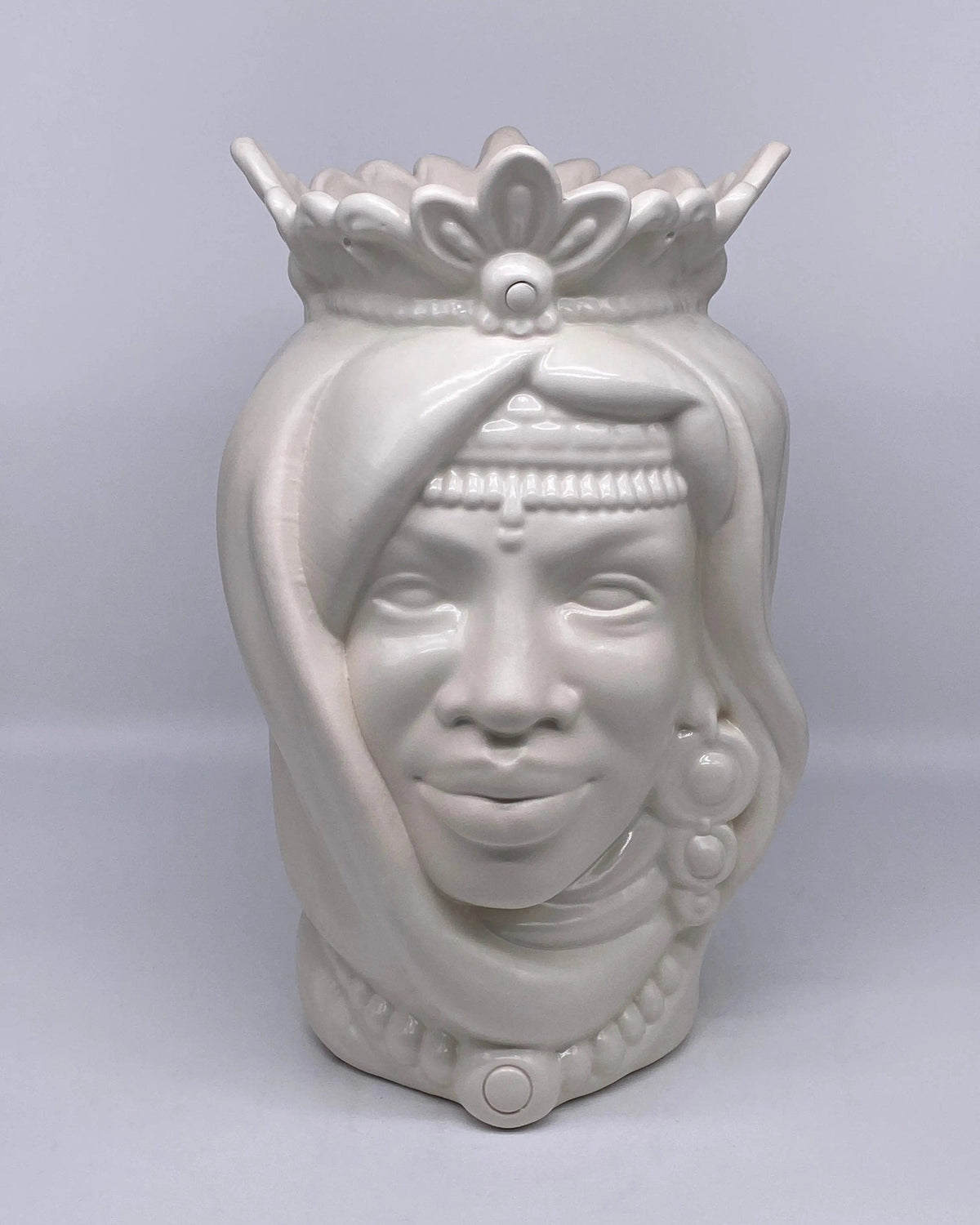 Teste di Moro Afro Ceramica Caltagirone cm H.35 L.23 Artigianale Bianco Opaco DD CERAMICHE SICILIANE